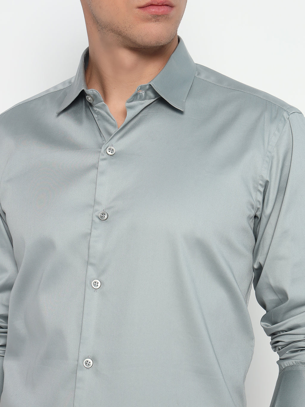 Moon Mist Pastel Green Satin Shirt – Tailored Fit | Subtle Shine for Smart Occasions