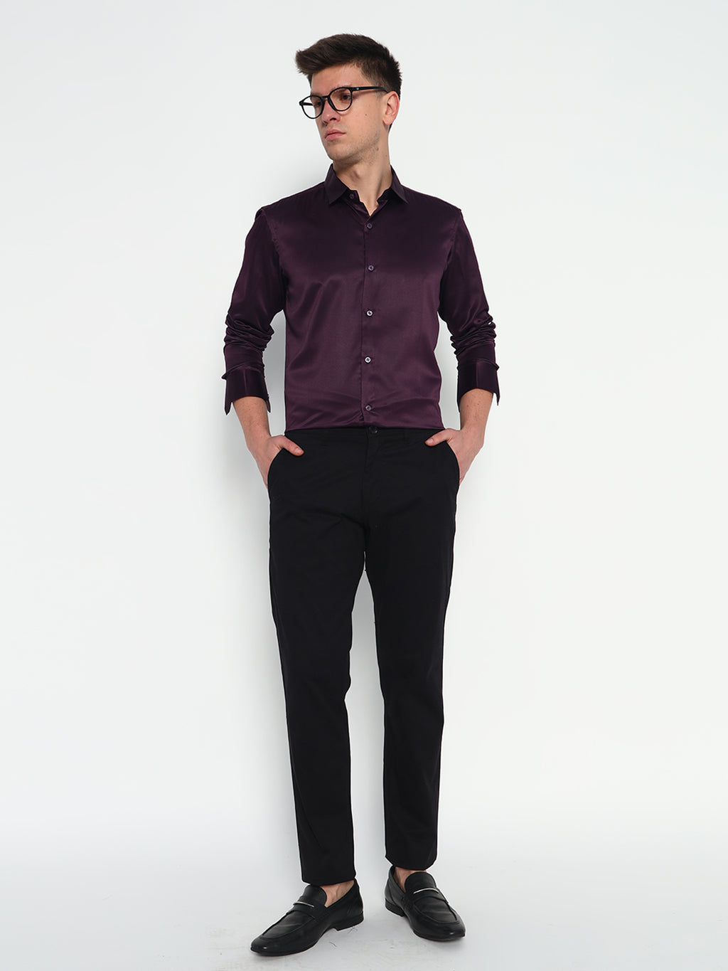 Magenta Violet Satin Shirt - Bold Elegance | After-Dark Perfection