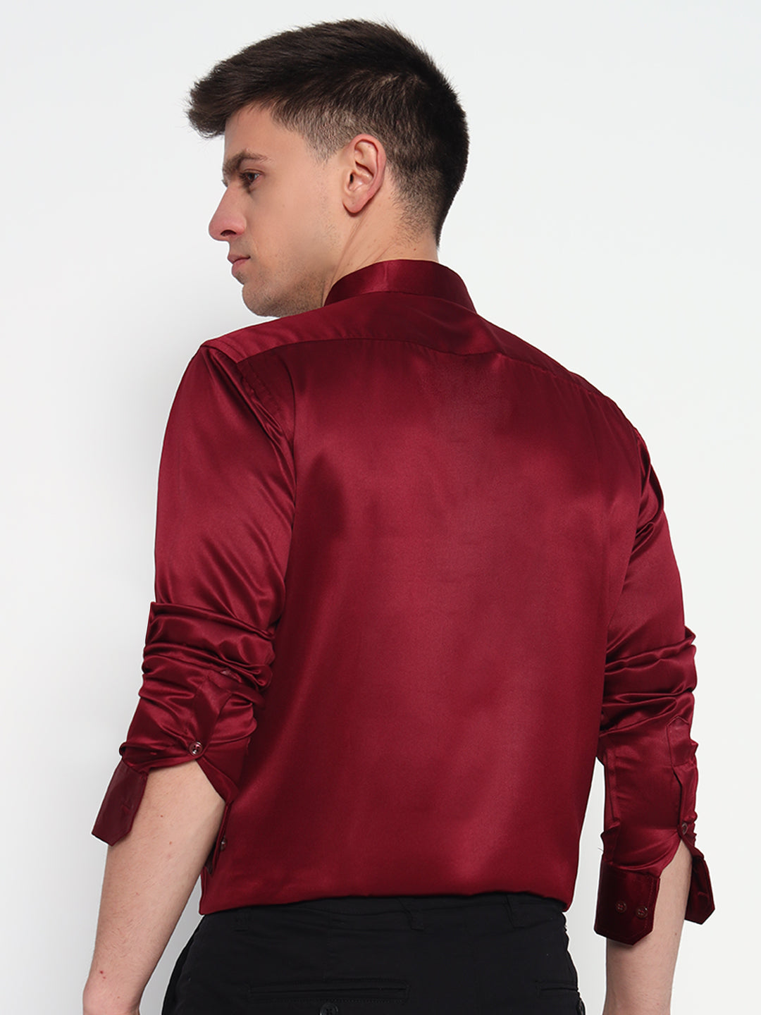 Cherry Wood Maroon Satin Shirt – Sleek Finish | Party-Ready Elegance