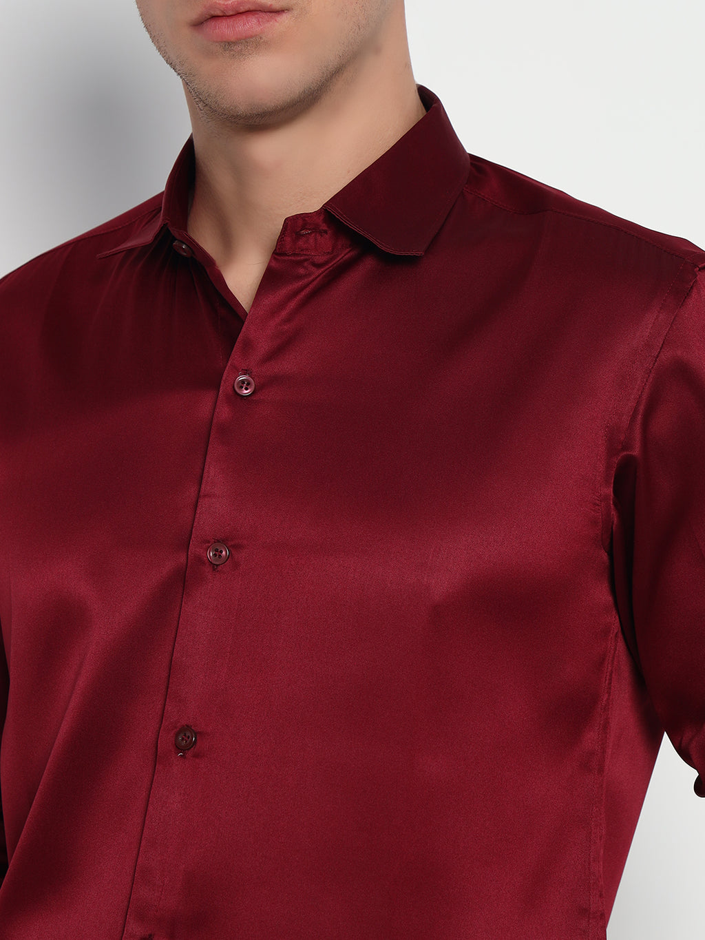 Cherry Wood Maroon Satin Shirt – Sleek Finish | Party-Ready Elegance