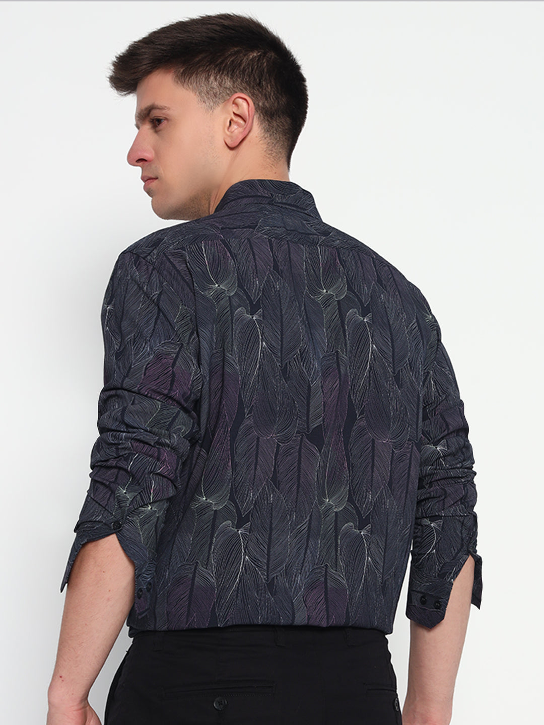 Midnight Leaf Print Shirt - Tailored Fit | 100% Viscose