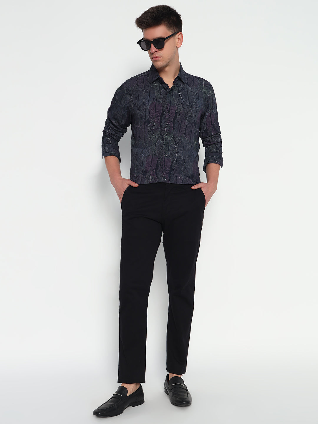 Midnight Leaf Print Shirt - Tailored Fit | 100% Viscose