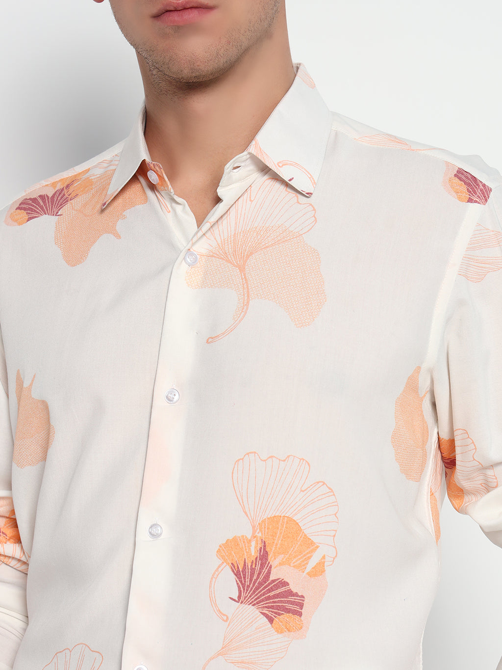 Bourbon Beige Floral Printed Shirt - Tailored Fit | 100% Viscose