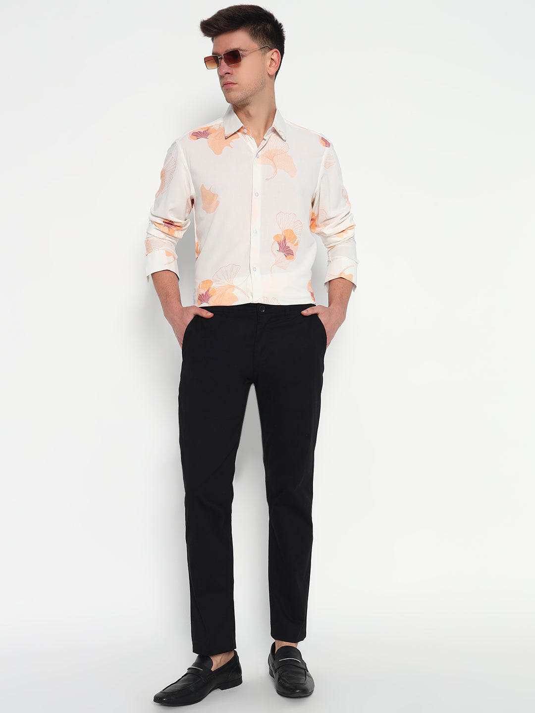 Bourbon Beige Floral Printed Shirt - Tailored Fit | 100% Viscose