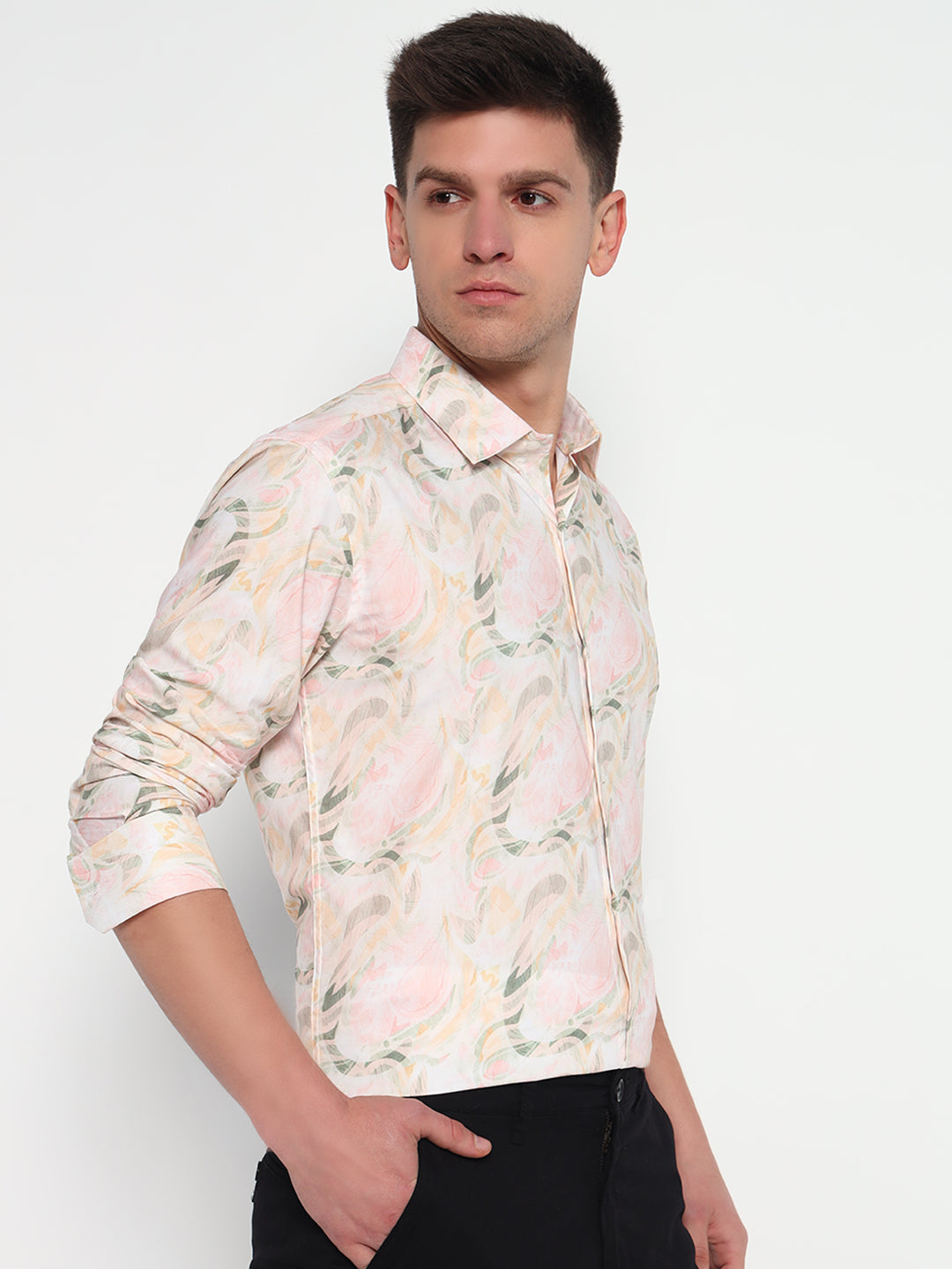 Yellow Pastel Floral Printed Shirt – Tailored Fit | 100% Viscose