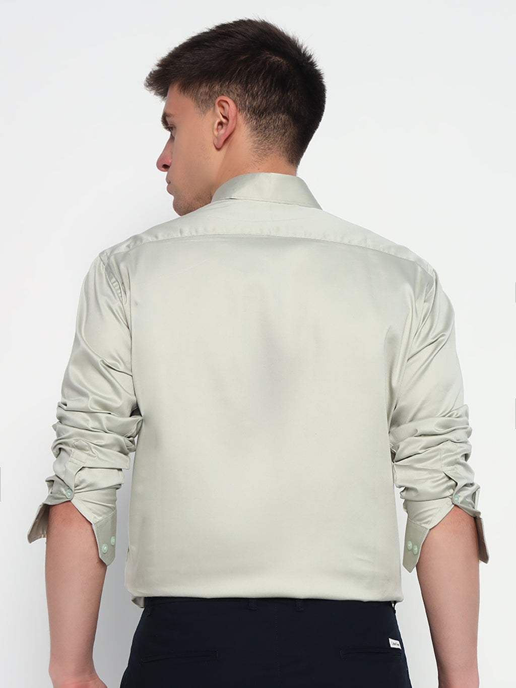 Silver Sand Green Satin Shirt – Subtle Sophistication for Any Occasion