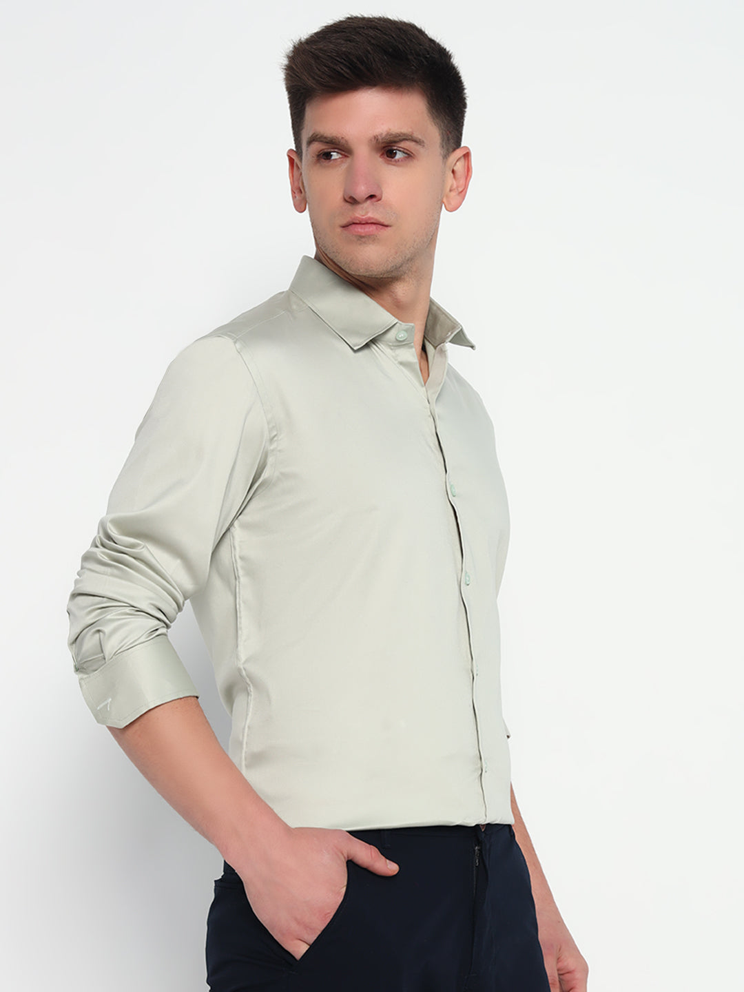 Silver Sand Green Satin Shirt – Subtle Sophistication for Any Occasion
