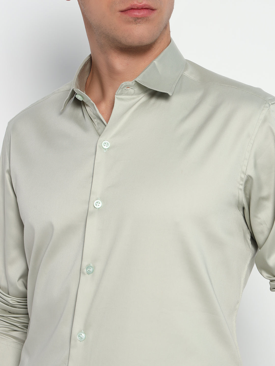 Silver Sand Green Satin Shirt – Subtle Sophistication for Any Occasion