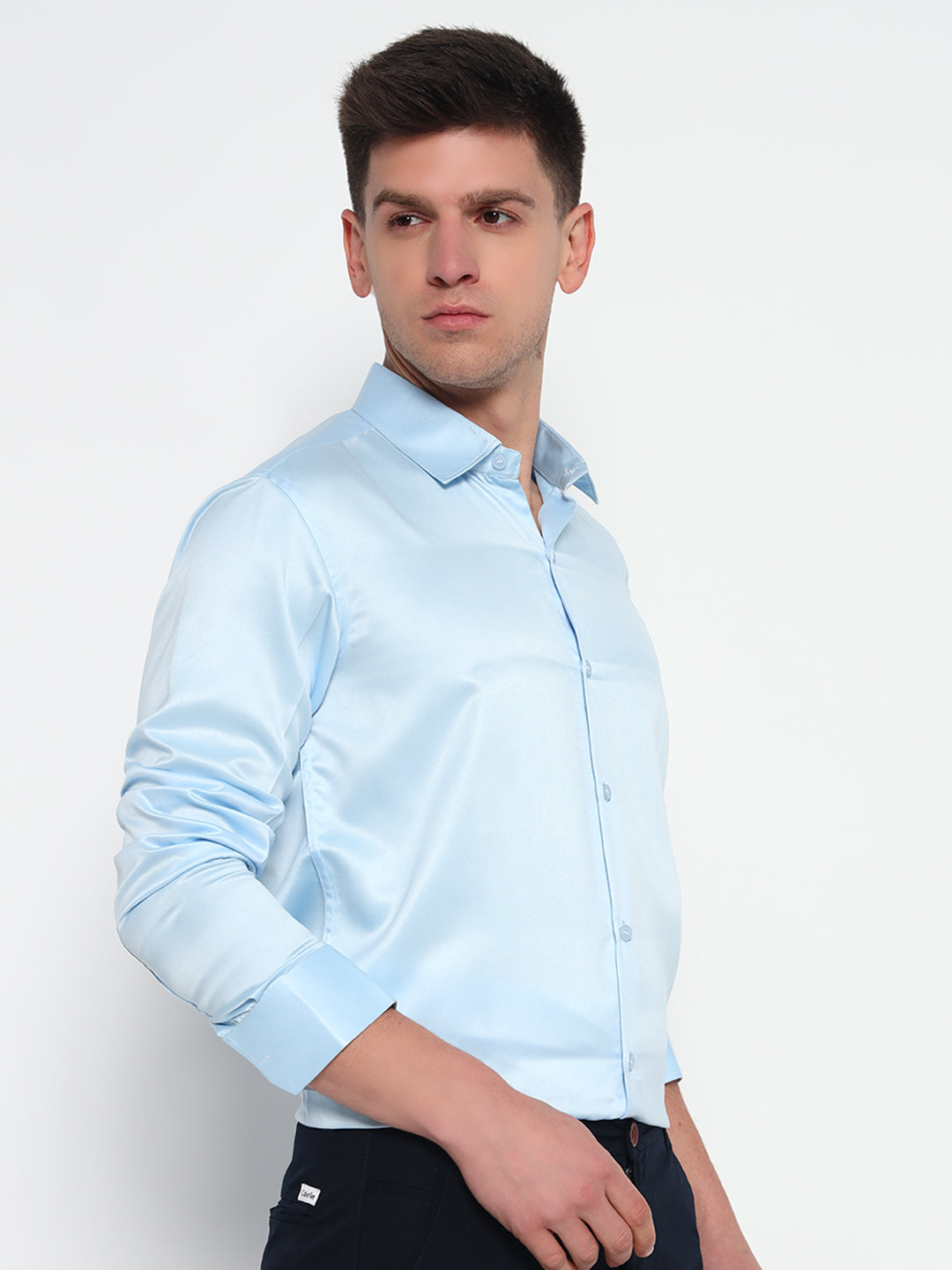 Iceberg Blue Satin Shirt – Tailored Fit | Partywear Essential