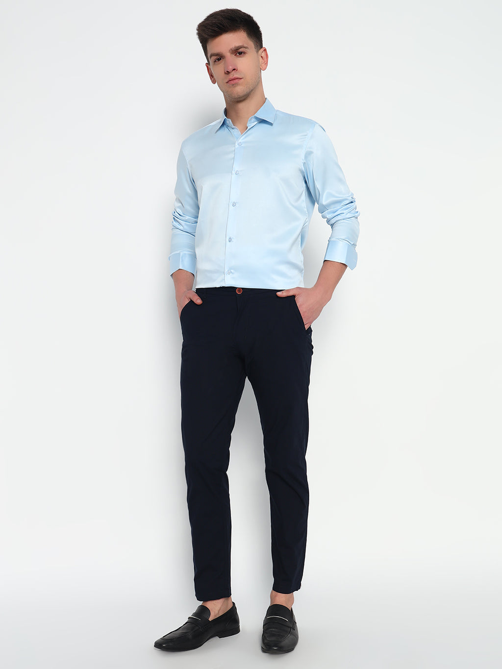 Iceberg Blue Satin Shirt – Tailored Fit | Partywear Essential