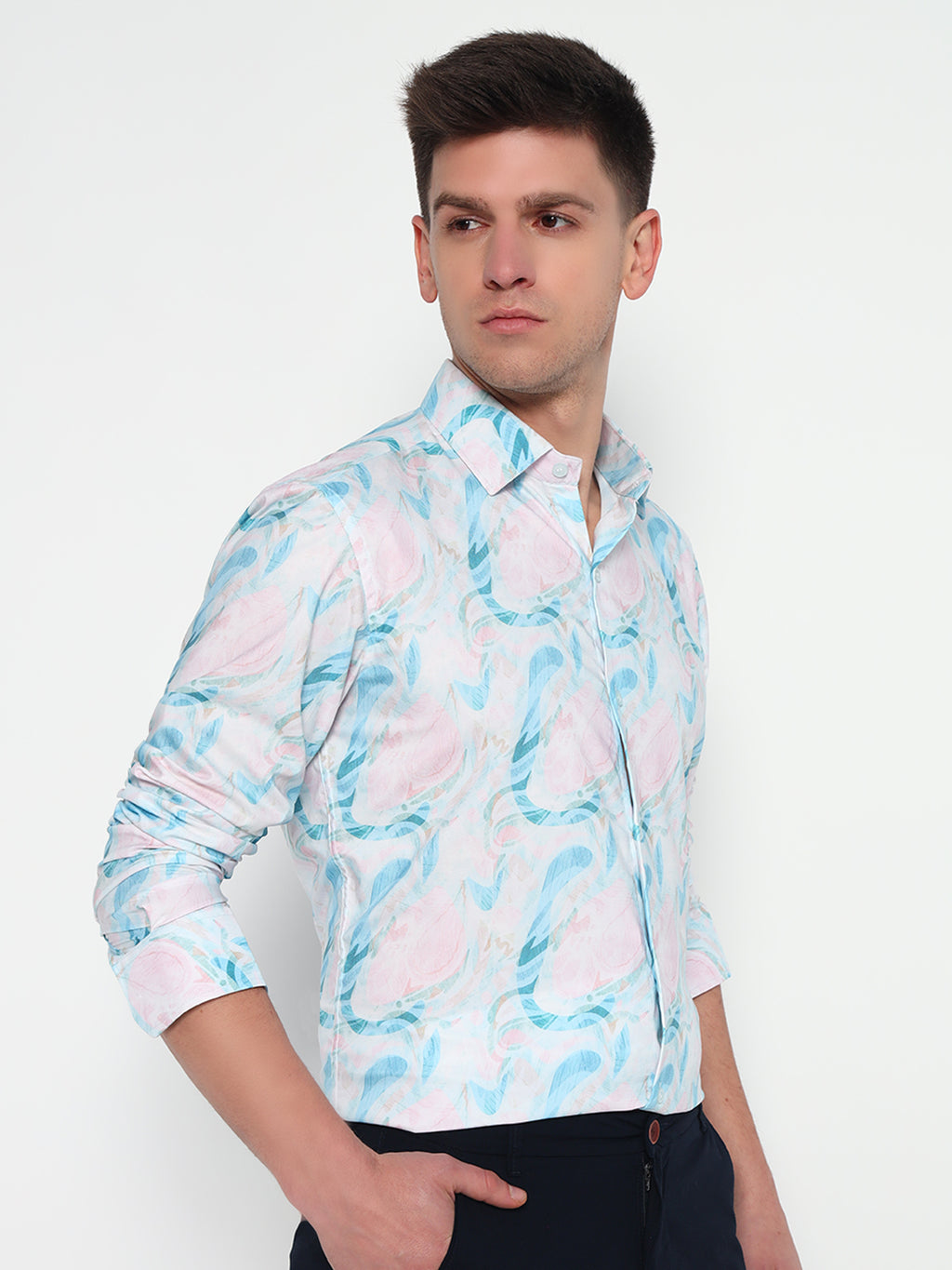 Blue Floral Printed Shirt – Tailored Fit | 100% Viscose