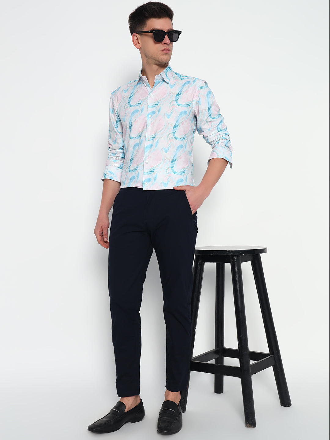 Blue Floral Printed Shirt – Tailored Fit | 100% Viscose