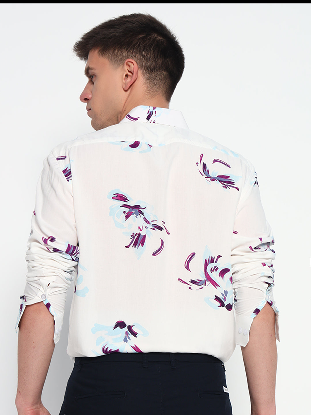 White Floral Printed Shirt – Tailored Fit | 100% Viscose