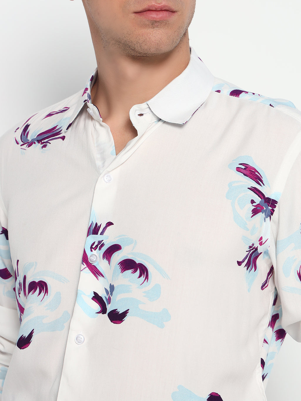 White Floral Printed Shirt – Tailored Fit | 100% Viscose