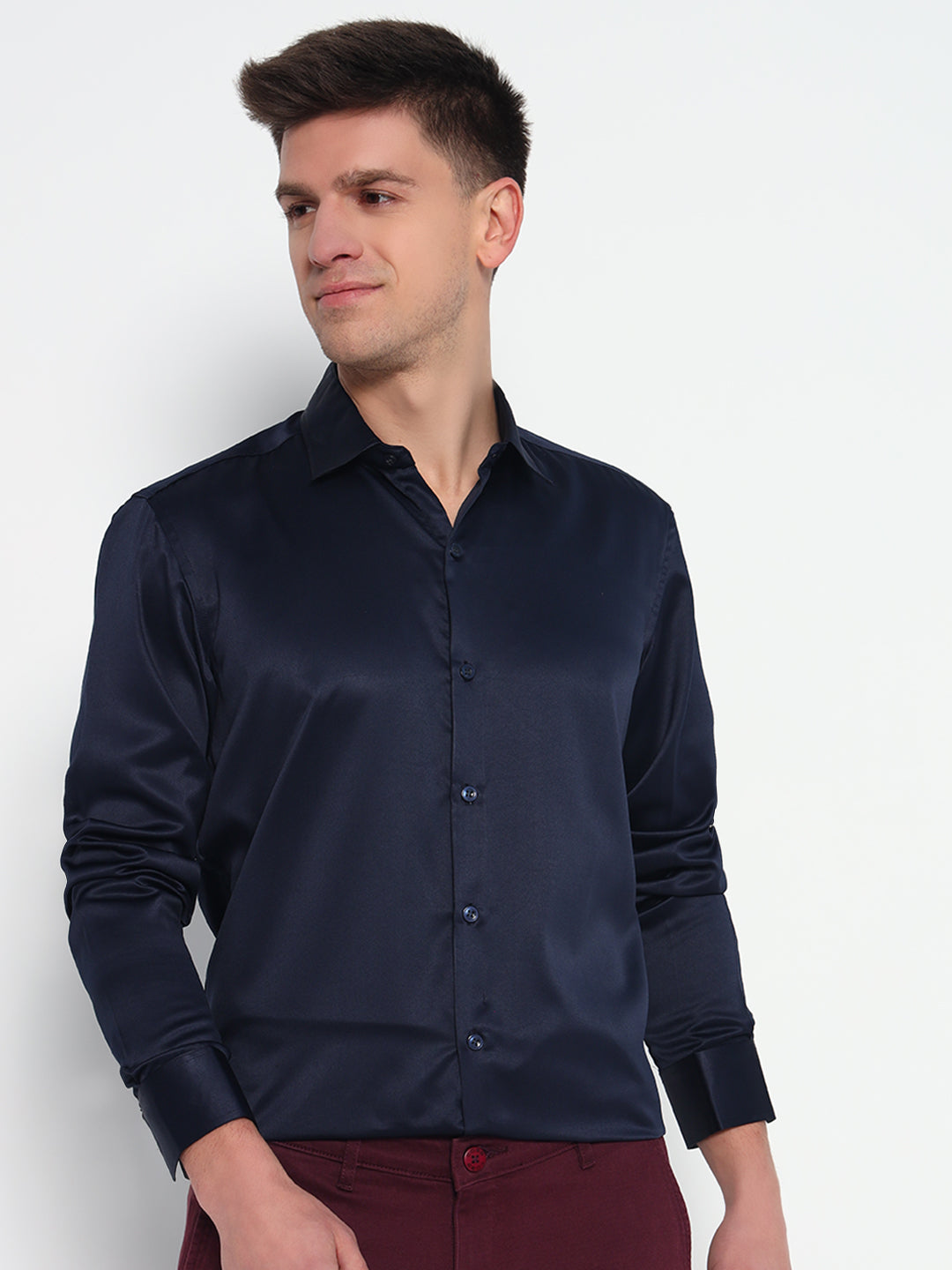 Holland Navy Satin Shirt – Timeless Elegance in Deep Blue