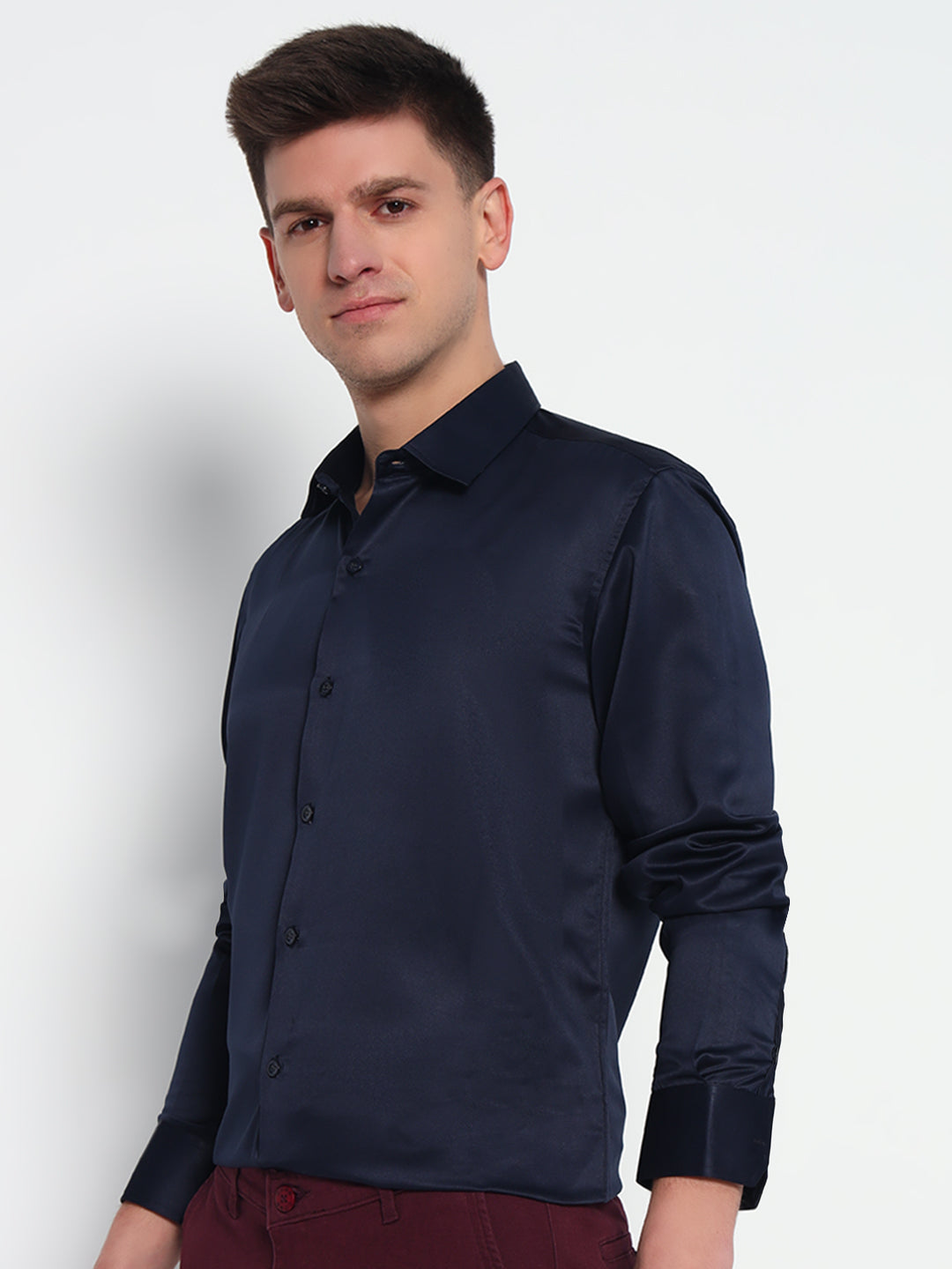 Holland Navy Satin Shirt – Timeless Elegance in Deep Blue