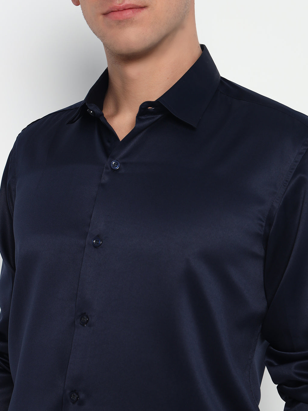 Holland Navy Satin Shirt – Timeless Elegance in Deep Blue