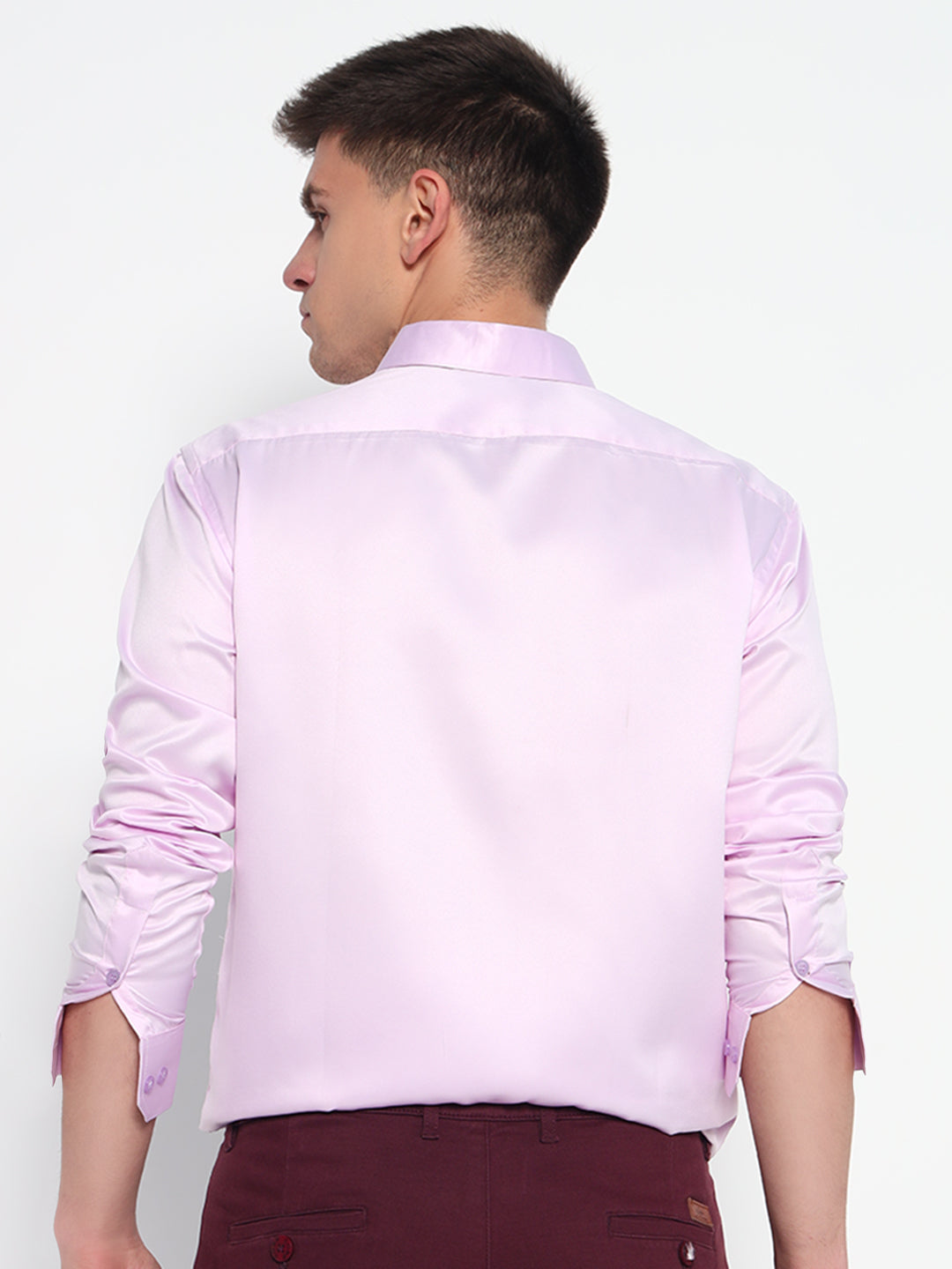 Baby Pink Satin Shirt - Tailored Fit | Gloss-Finish Partywear
