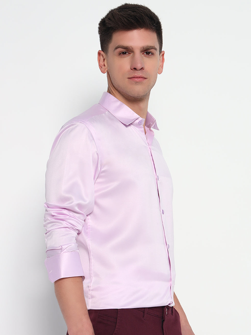 Baby Pink Satin Shirt - Tailored Fit | Gloss-Finish Partywear