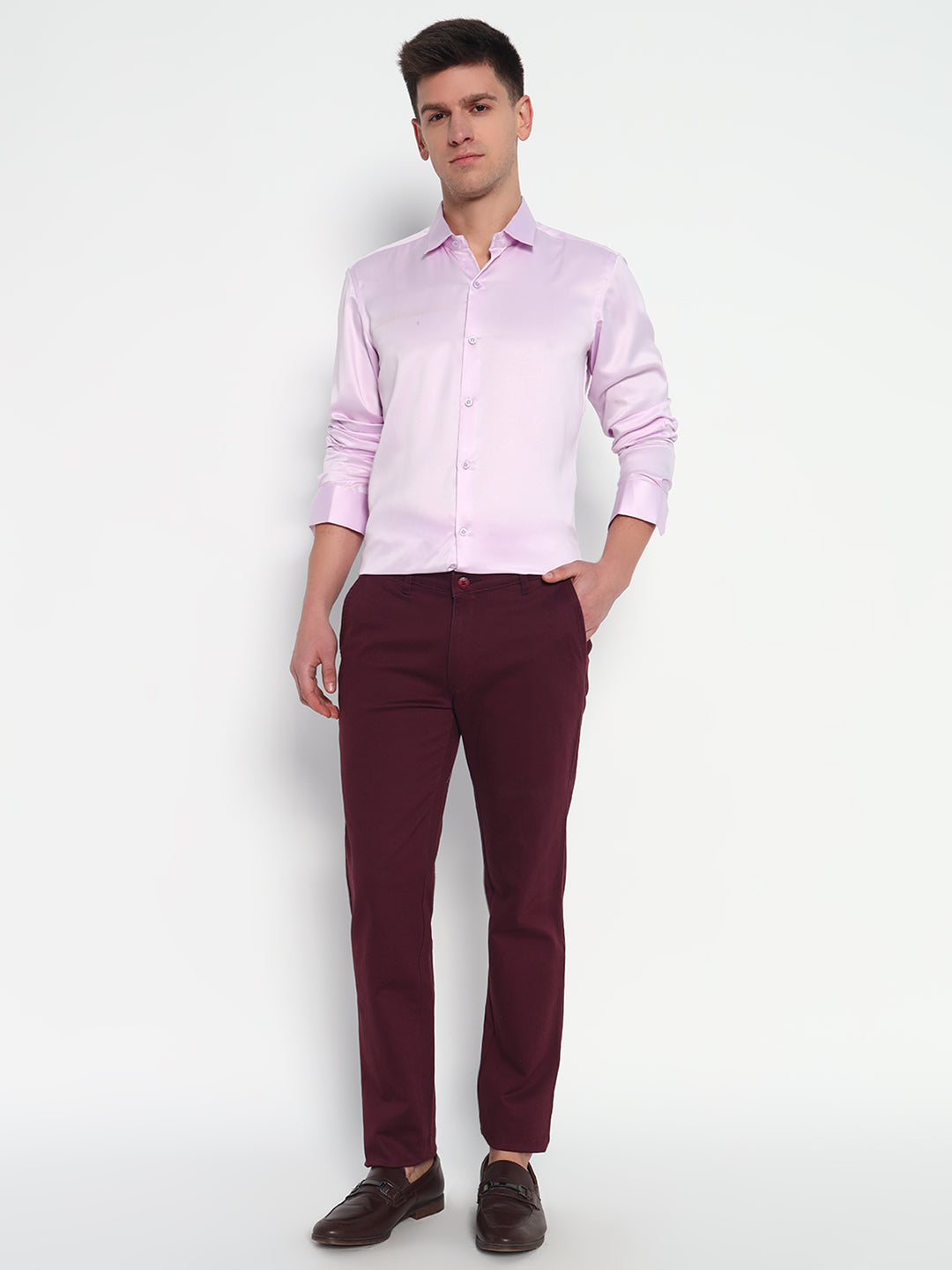 Baby Pink Satin Shirt - Tailored Fit | Gloss-Finish Partywear