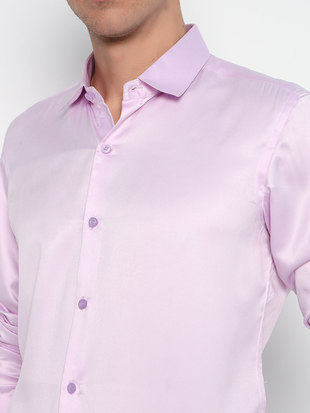 Baby Pink Satin Shirt - Tailored Fit | Gloss-Finish Partywear
