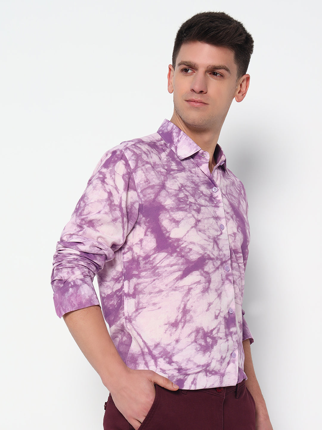 Purple Marble Printed Shirt - Tailored Fit | 100% Viscose