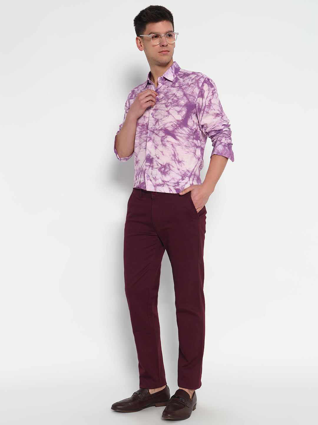 Purple Marble Printed Shirt - Tailored Fit | 100% Viscose