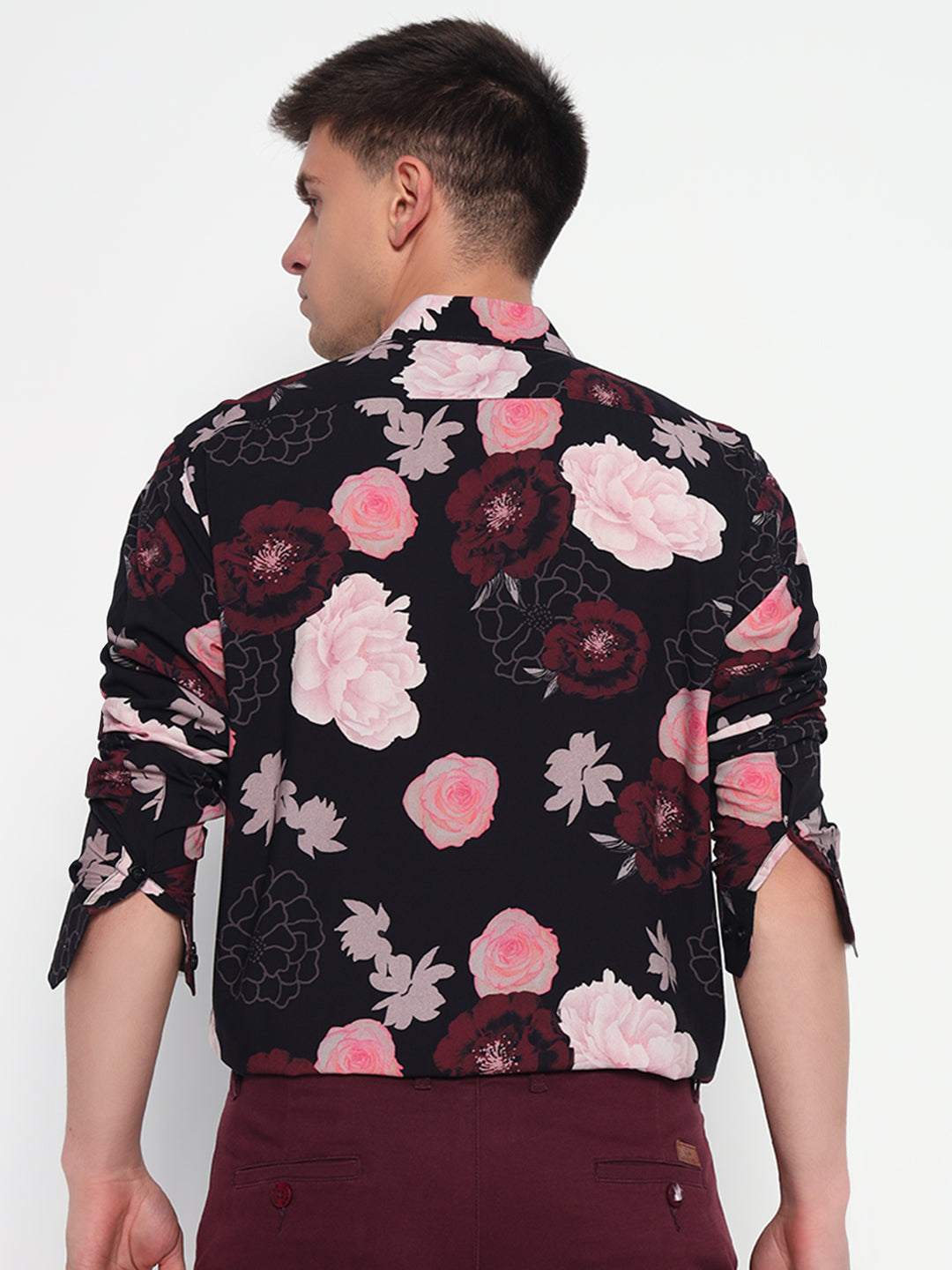 Black Floral Printed Shirt – Tailored Fit | 100% Viscose