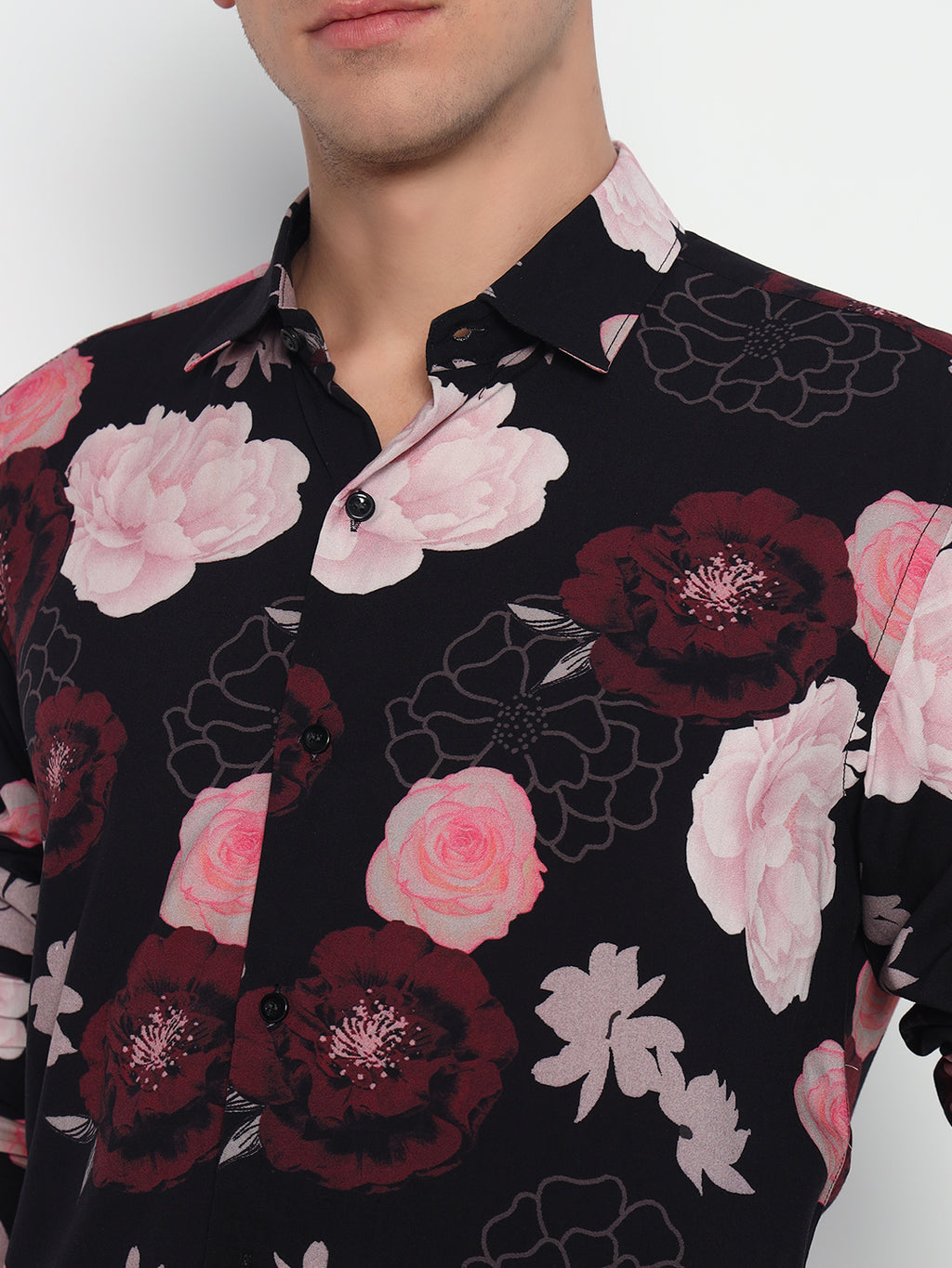 Black Floral Printed Shirt – Tailored Fit | 100% Viscose