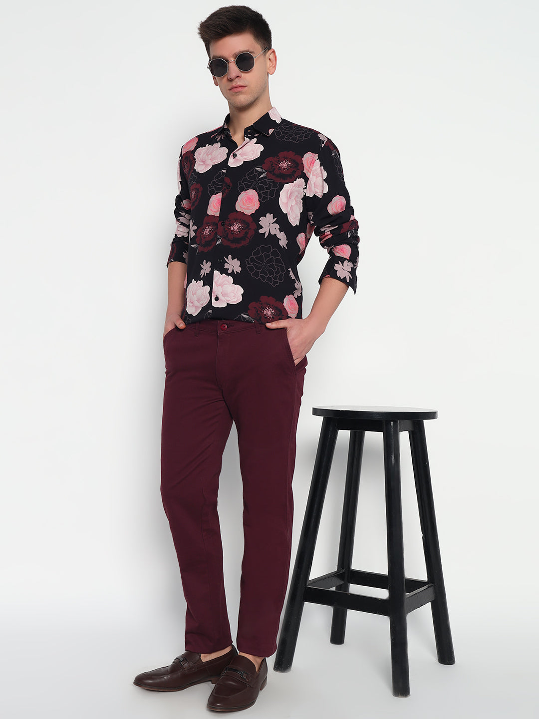 Black Floral Printed Shirt – Tailored Fit | 100% Viscose