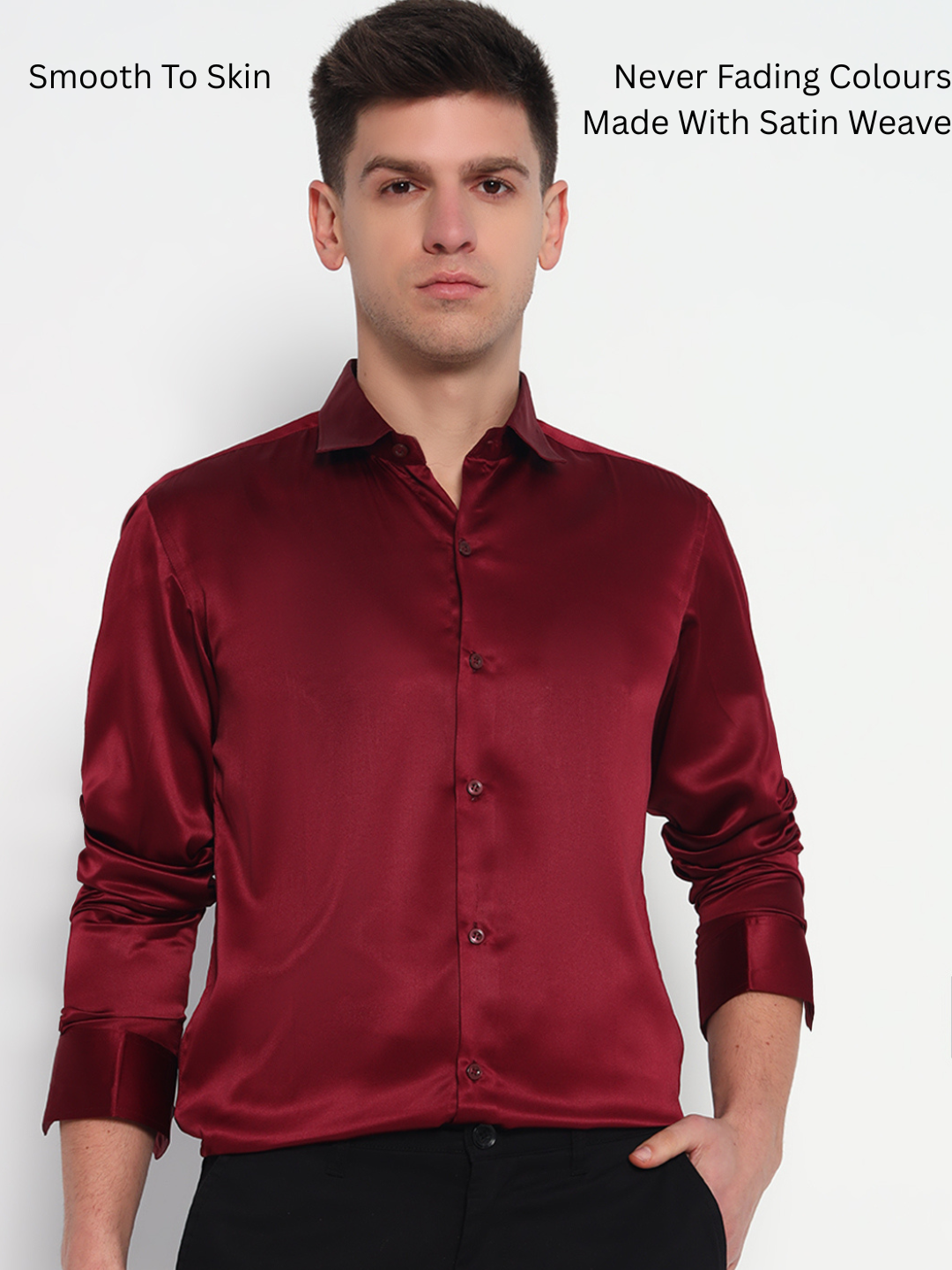 Cherry Wood Maroon Satin Shirt – Sleek Finish | Party-Ready Elegance
