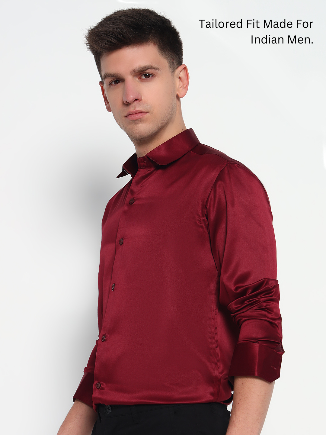 Cherry Wood Maroon Satin Shirt – Sleek Finish | Party-Ready Elegance