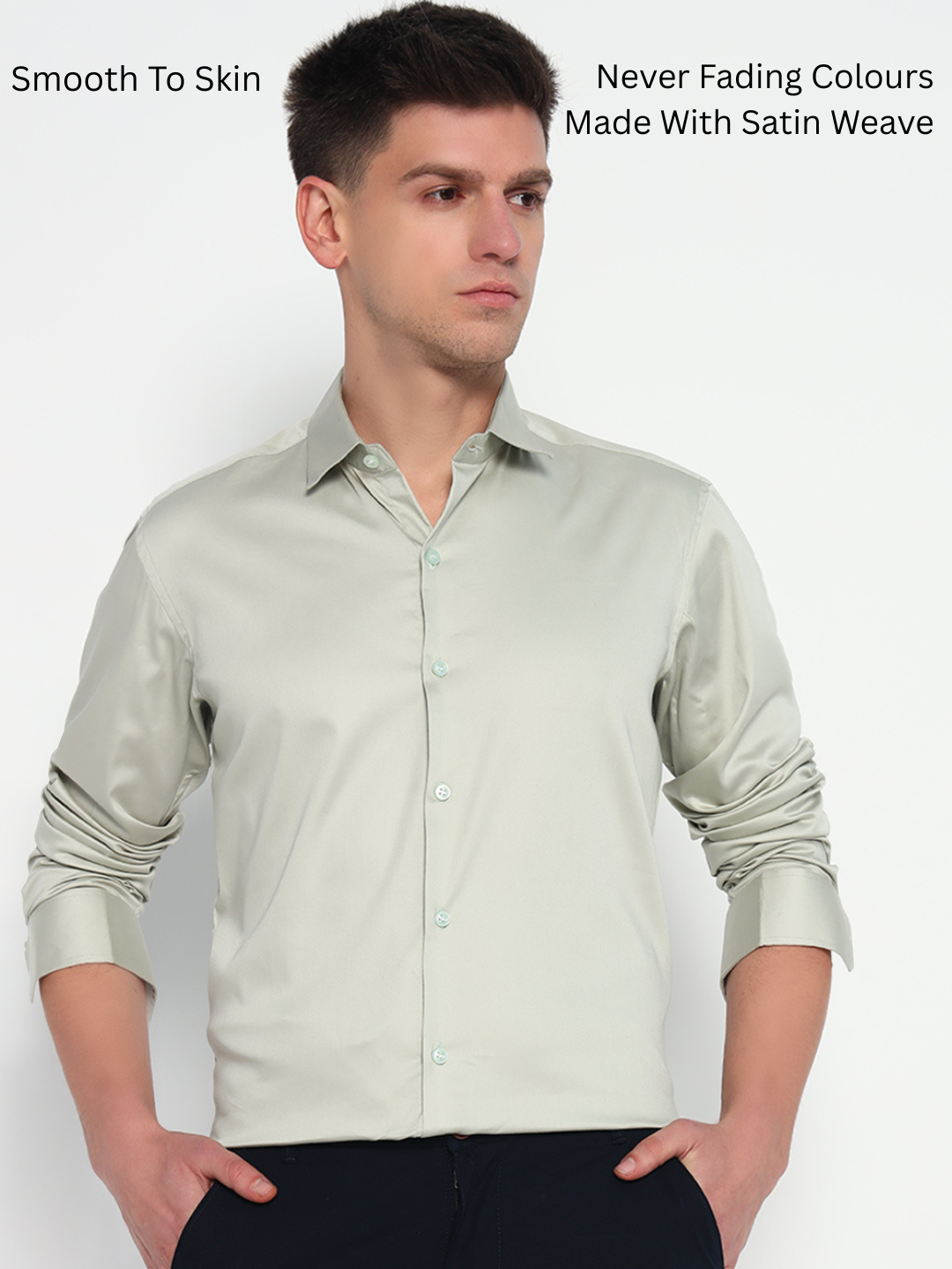 Silver Sand Green Satin Shirt – Subtle Sophistication for Any Occasion