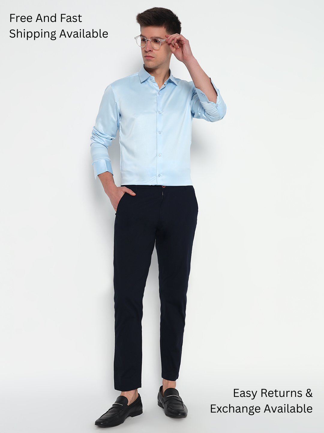 Iceberg Blue Satin Shirt – Tailored Fit | Partywear Essential