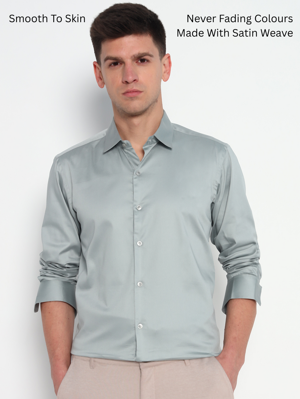 Moon Mist Pastel Green Satin Shirt – Tailored Fit | Subtle Shine for Smart Occasions