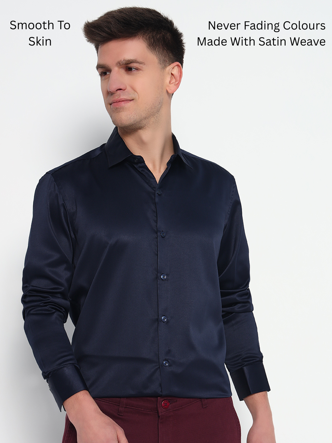 Holland Navy Satin Shirt – Timeless Elegance in Deep Blue
