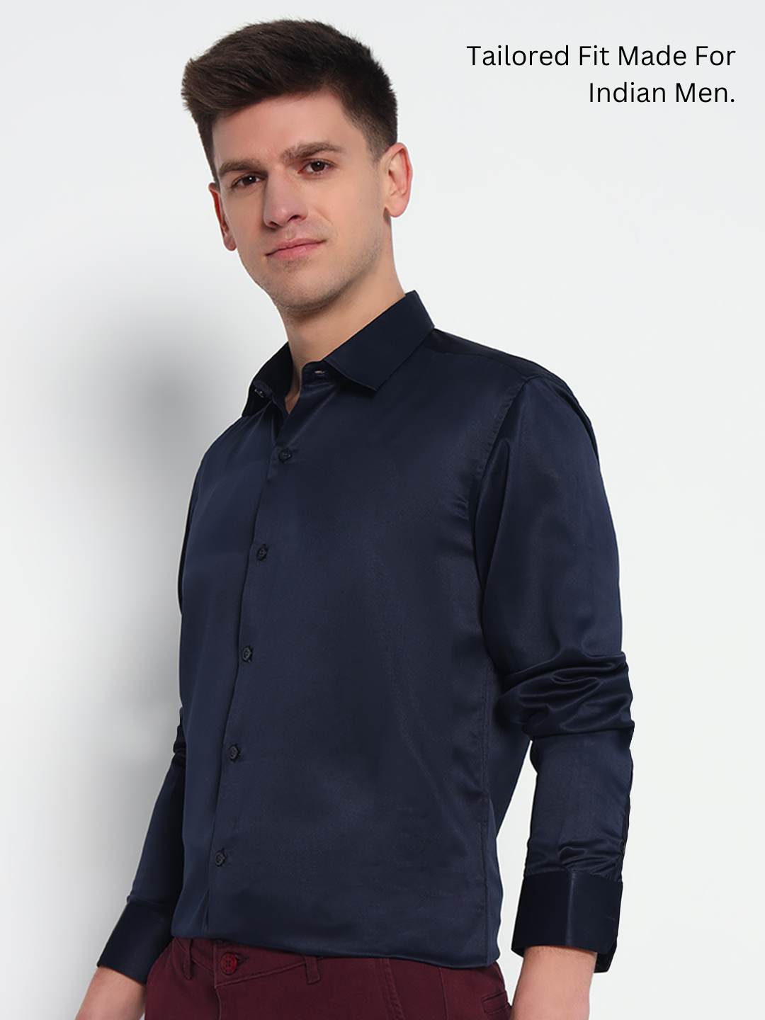 Holland Navy Satin Shirt – Timeless Elegance in Deep Blue