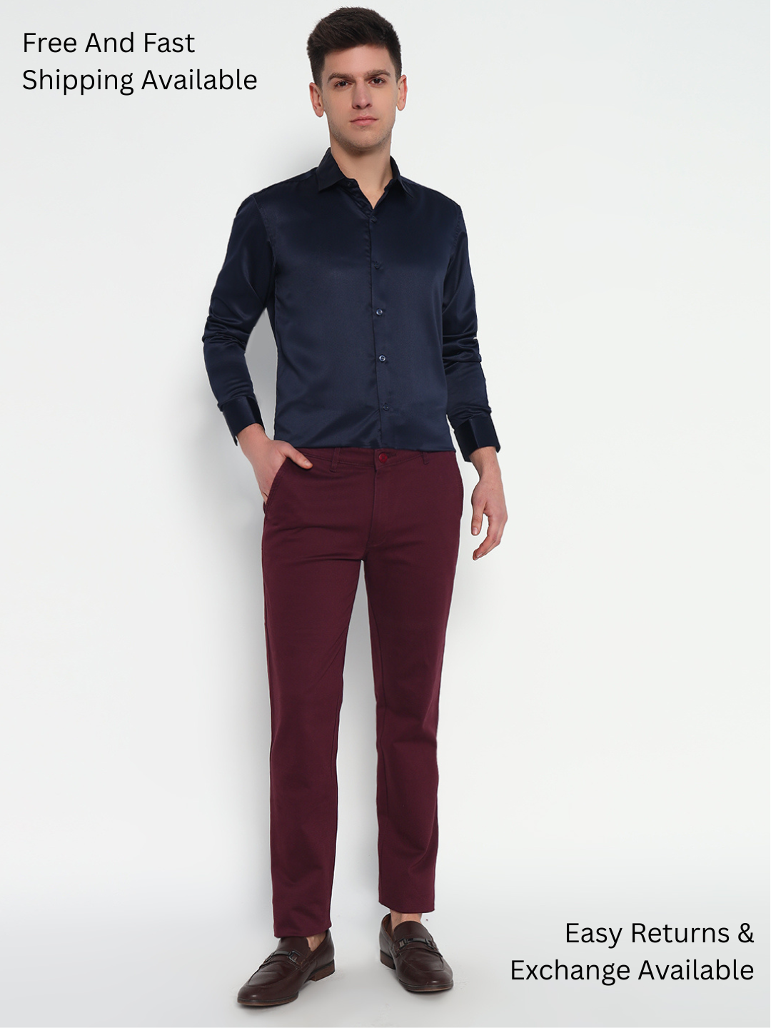 Holland Navy Satin Shirt – Timeless Elegance in Deep Blue
