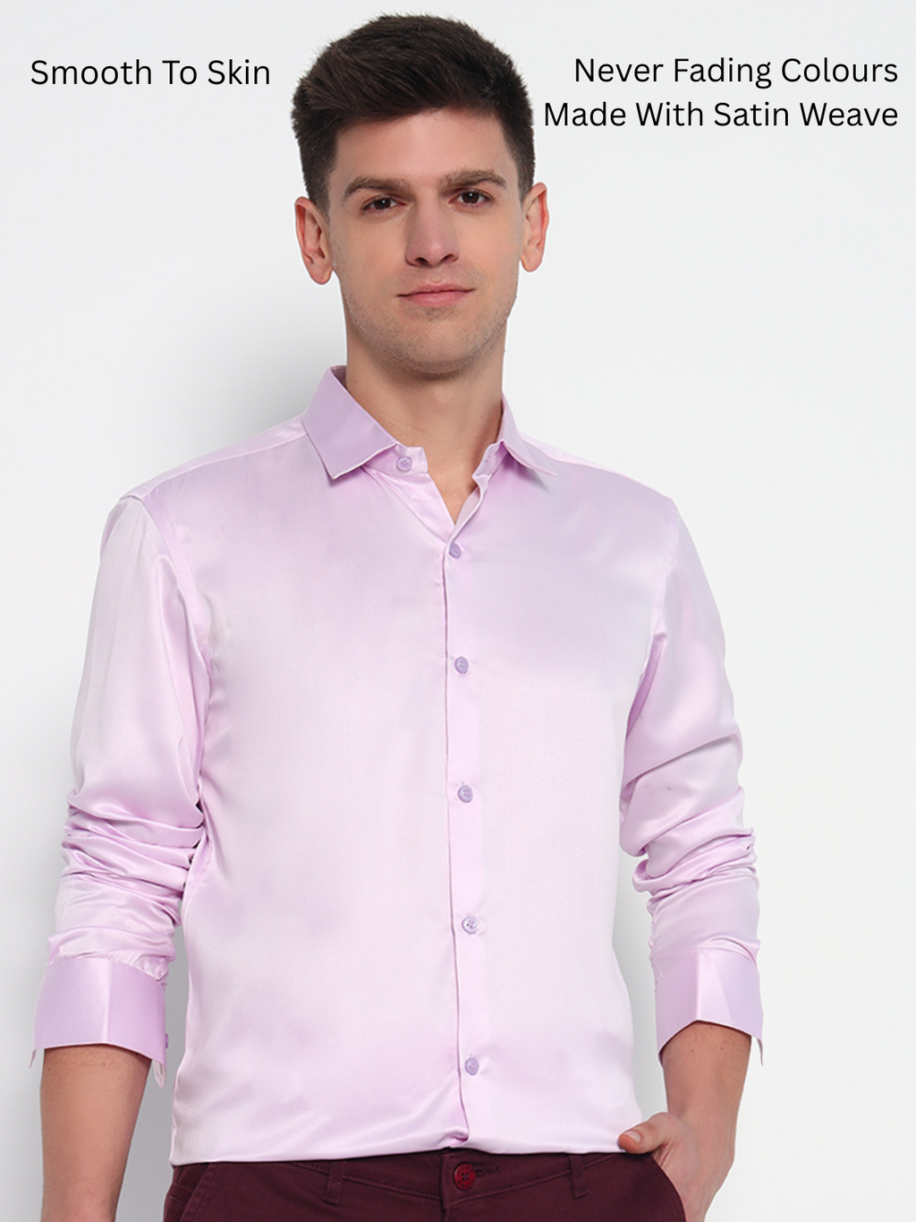 Baby Pink Satin Shirt - Tailored Fit | Gloss-Finish Partywear