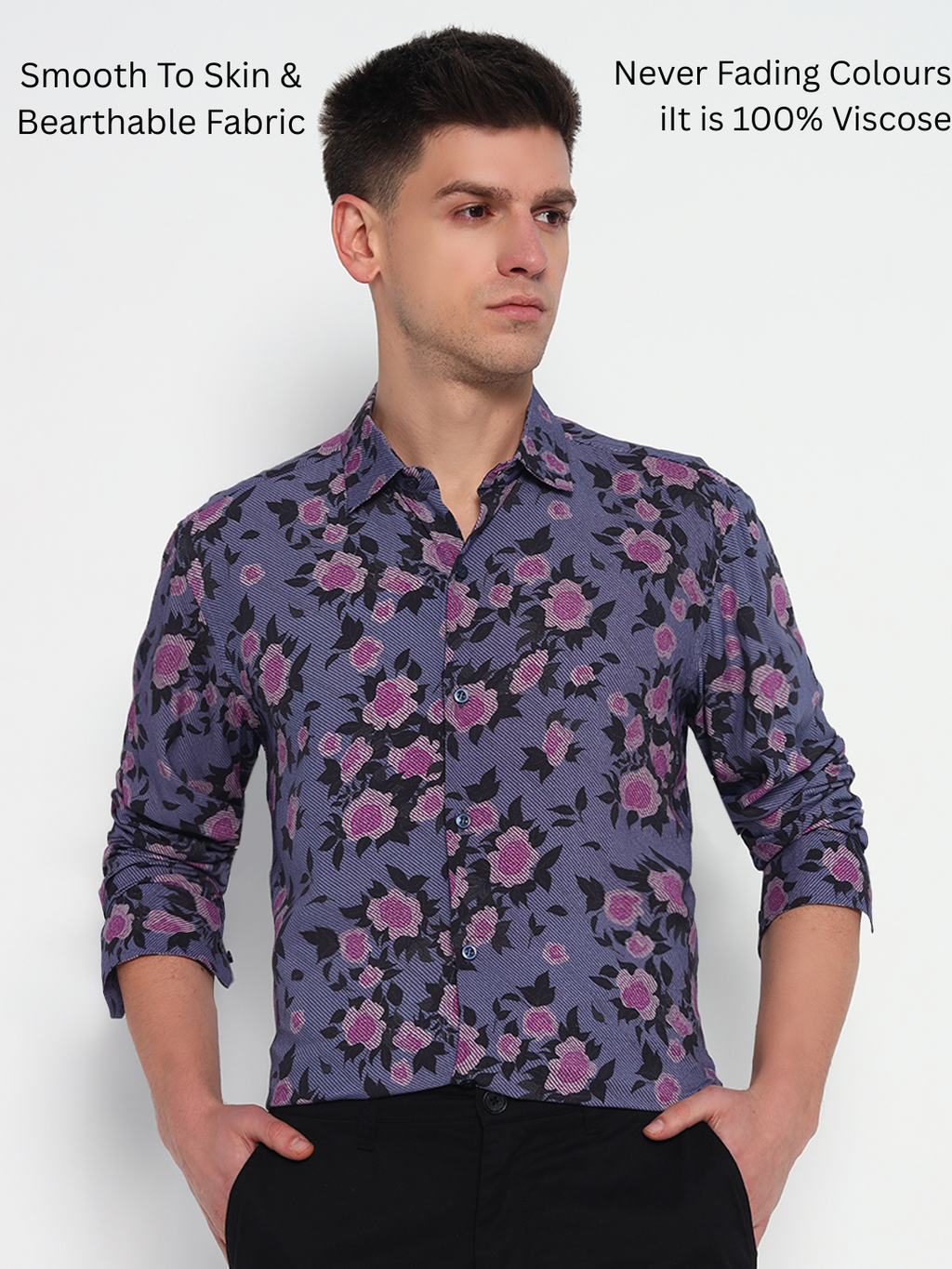 Violet Bloom Floral Shirt – Tailored Fit | 100% Viscose