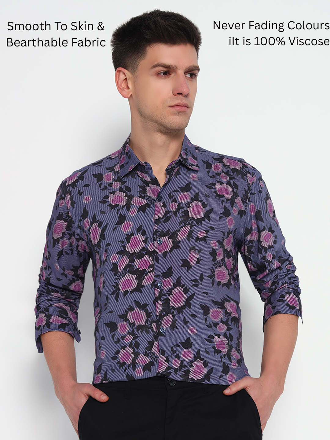 Violet Bloom Floral Shirt – Tailored Fit | 100% Viscose