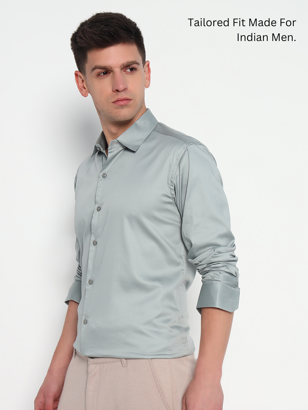 Moon Mist Pastel Green Satin Shirt – Tailored Fit | Subtle Shine for Smart Occasions