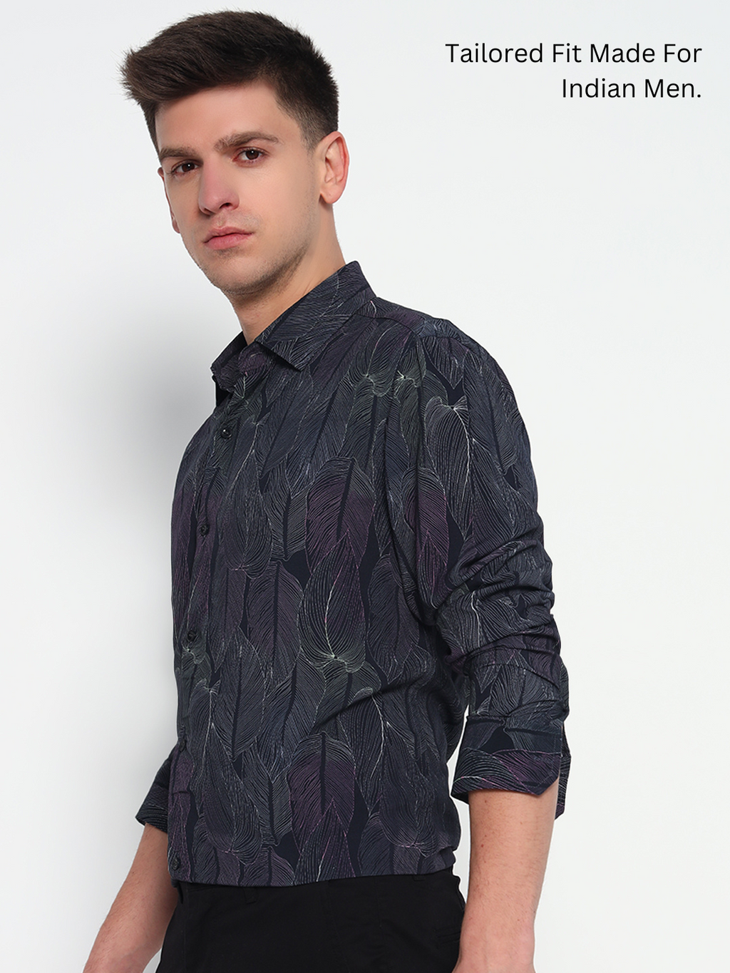 Midnight Leaf Print Shirt - Tailored Fit | 100% Viscose