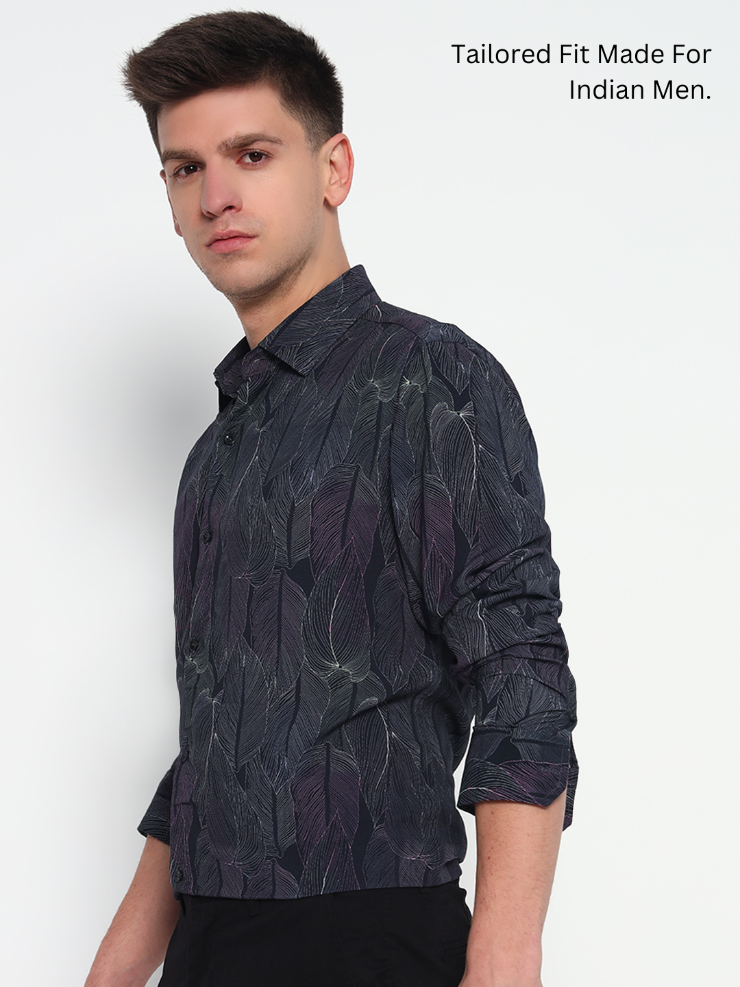 Midnight Leaf Print Shirt - Tailored Fit | 100% Viscose