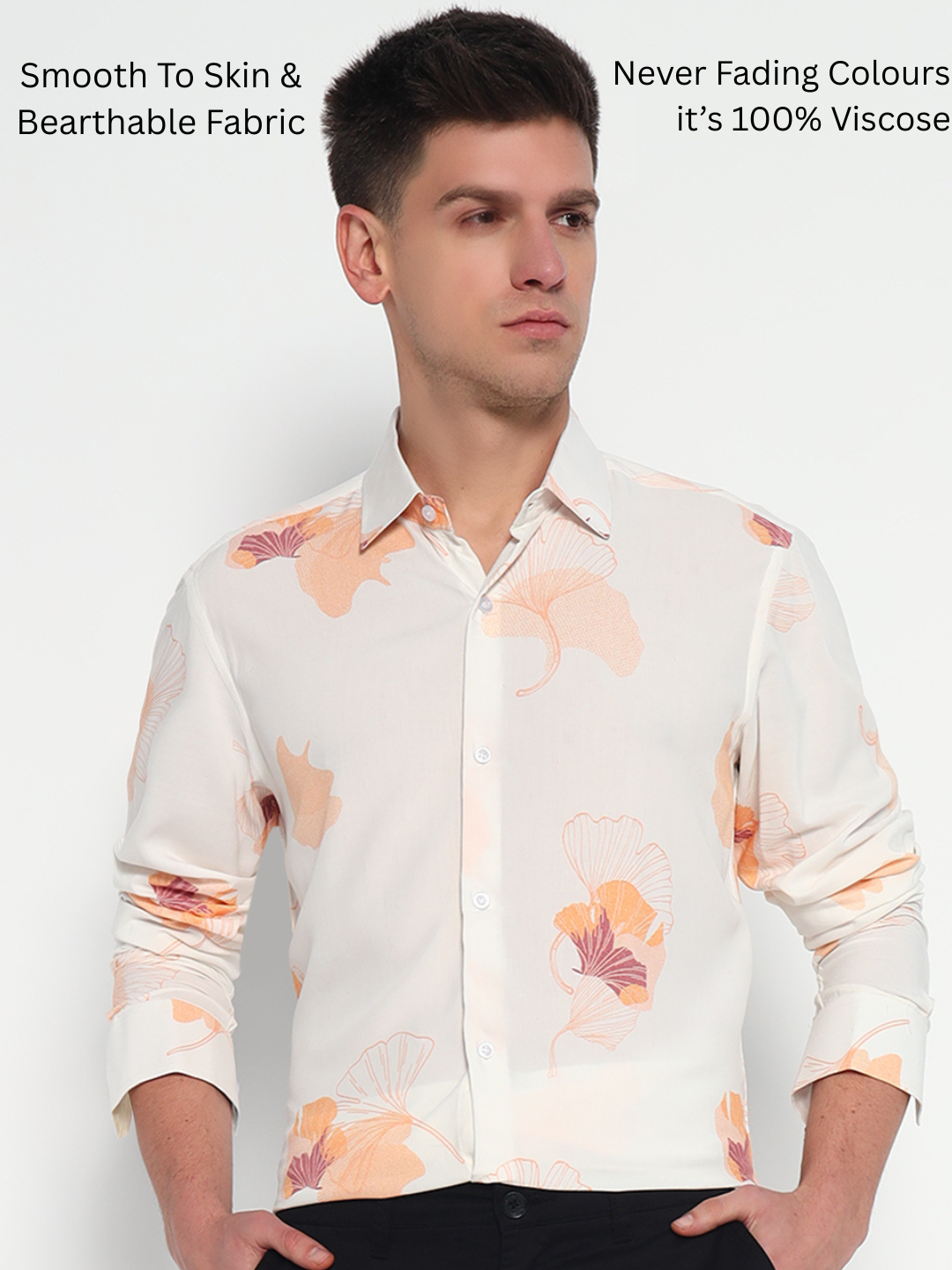 Bourbon Beige Floral Printed Shirt - Tailored Fit | 100% Viscose