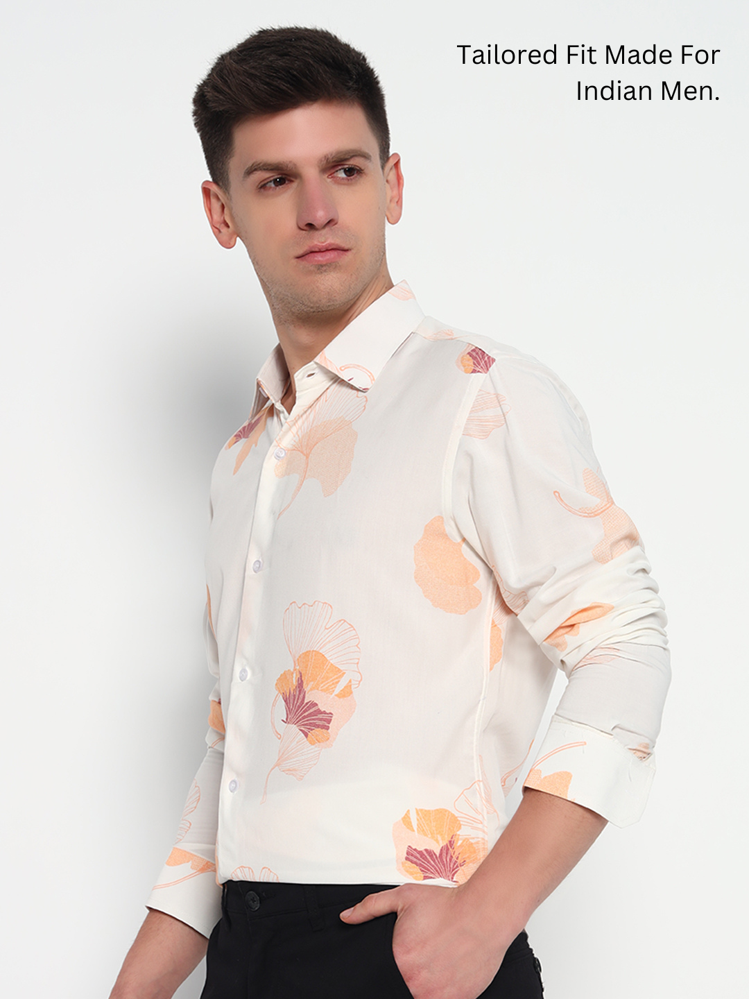 Bourbon Beige Floral Printed Shirt - Tailored Fit | 100% Viscose