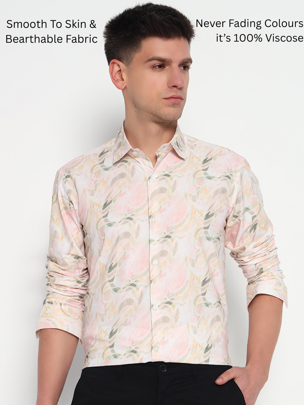 Yellow Pastel Floral Printed Shirt – Tailored Fit | 100% Viscose