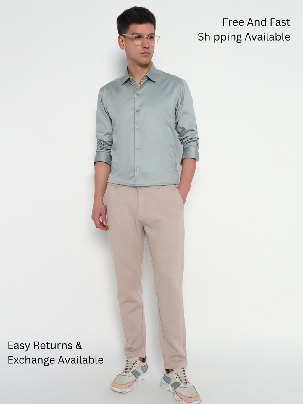 Moon Mist Pastel Green Satin Shirt – Tailored Fit | Subtle Shine for Smart Occasions