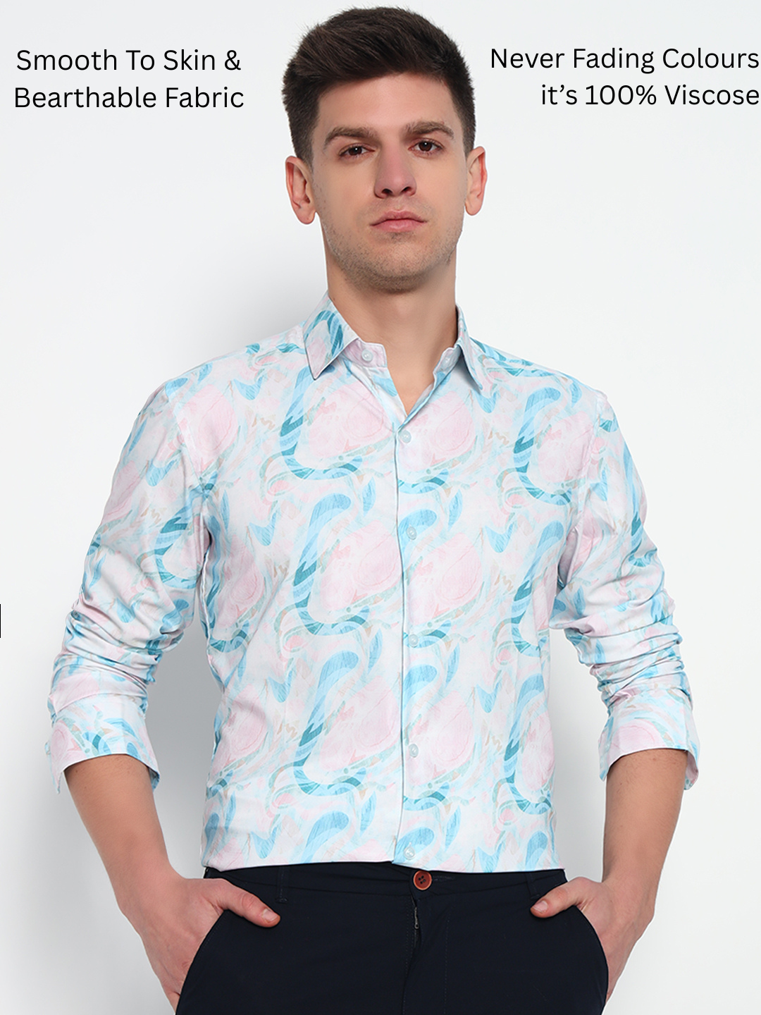 Blue Floral Printed Shirt – Tailored Fit | 100% Viscose