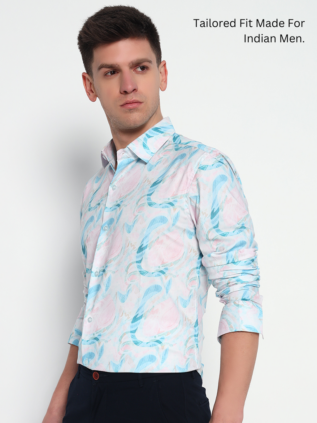 Blue Floral Printed Shirt – Tailored Fit | 100% Viscose